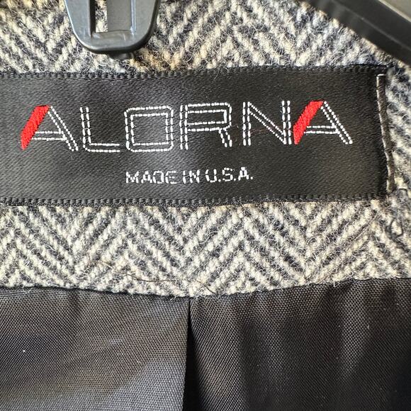 Vintage Women’s Wool Herringbone Coat M Alorna USA Union Made Gray 1970's 80's - Picture 8 of 11